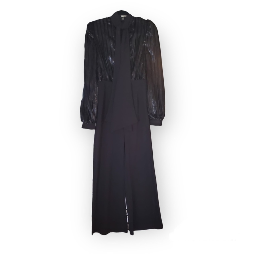 Black pant jumpsuit.  Zipper back. Tuxedo str